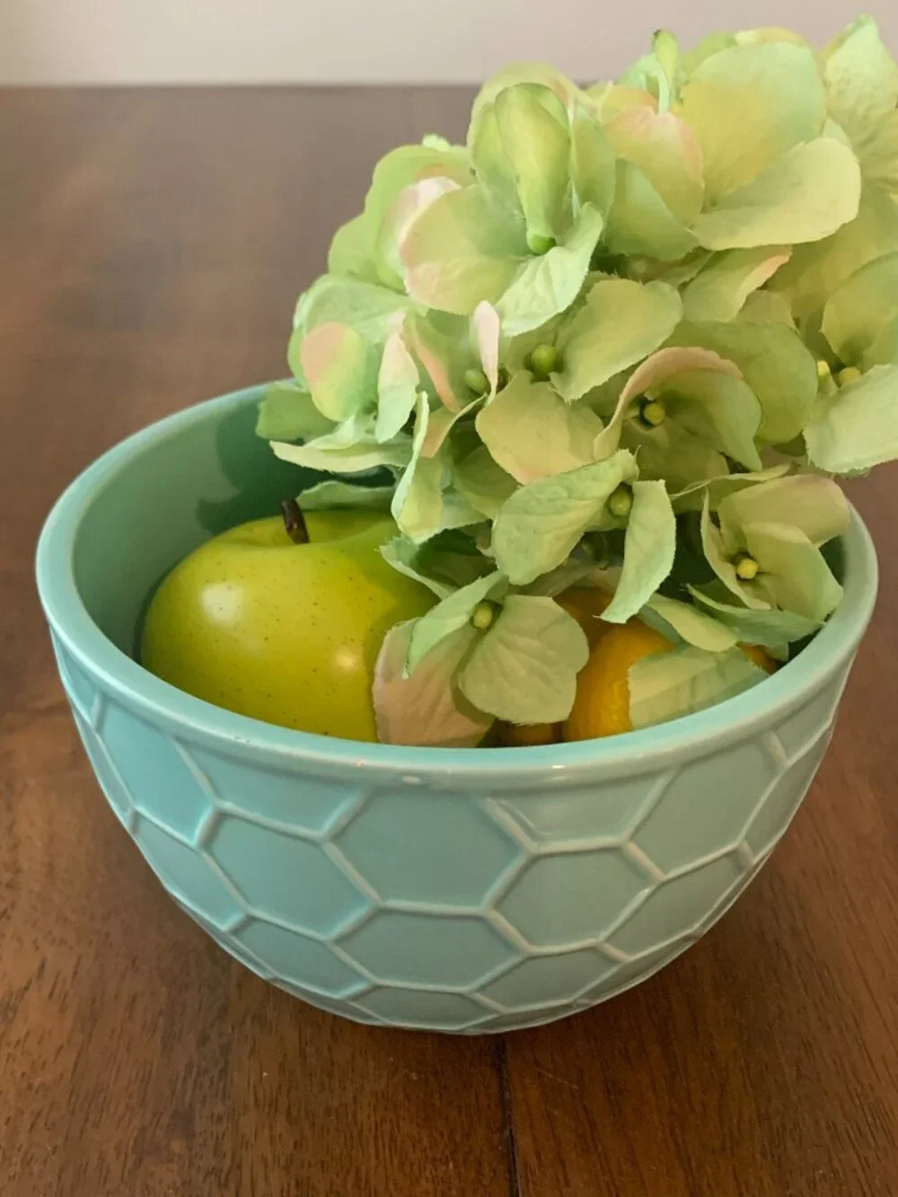 Aqua Teal Ceramic Honeycomb Bowl Geometric Textured Fruit Bowl 6 Inch